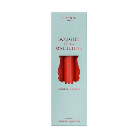 BRIGHT RED MADELEINE TAPER CANDLE (BOX OF 6)